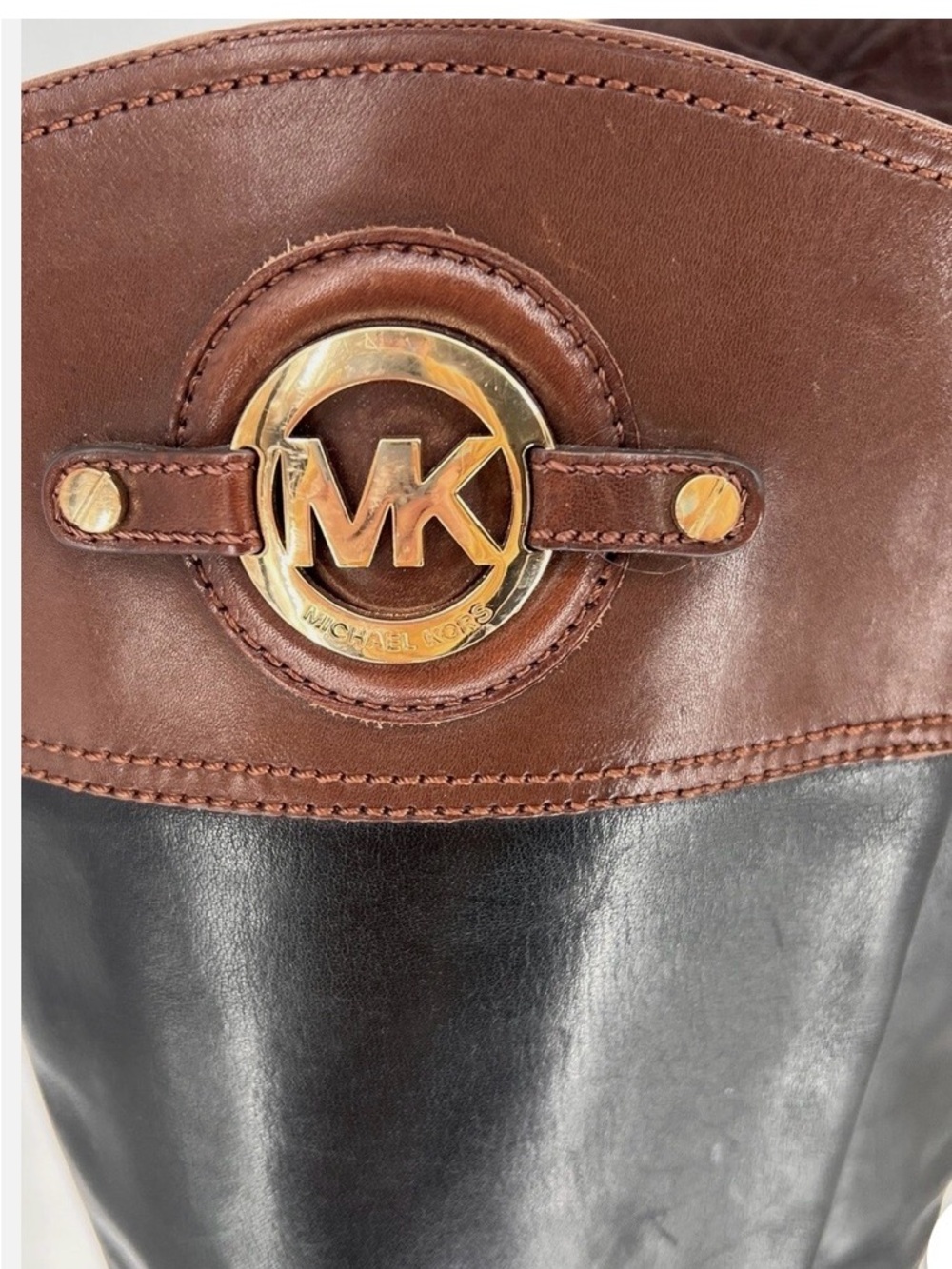 Michael Kors Stockard Fulton Harness Two-toned tall leather Boots Size 7 - Picture 2 of 6